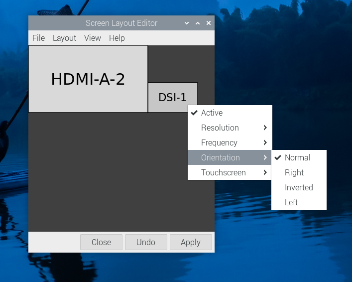 Screenshot of orientation options in screen configuration