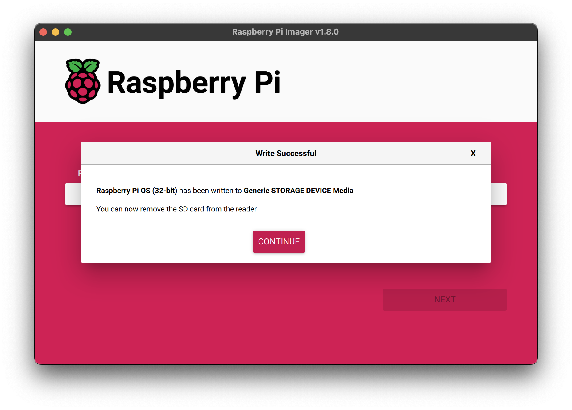 The screen Imager shows when it finishes writing an image to a storage device.