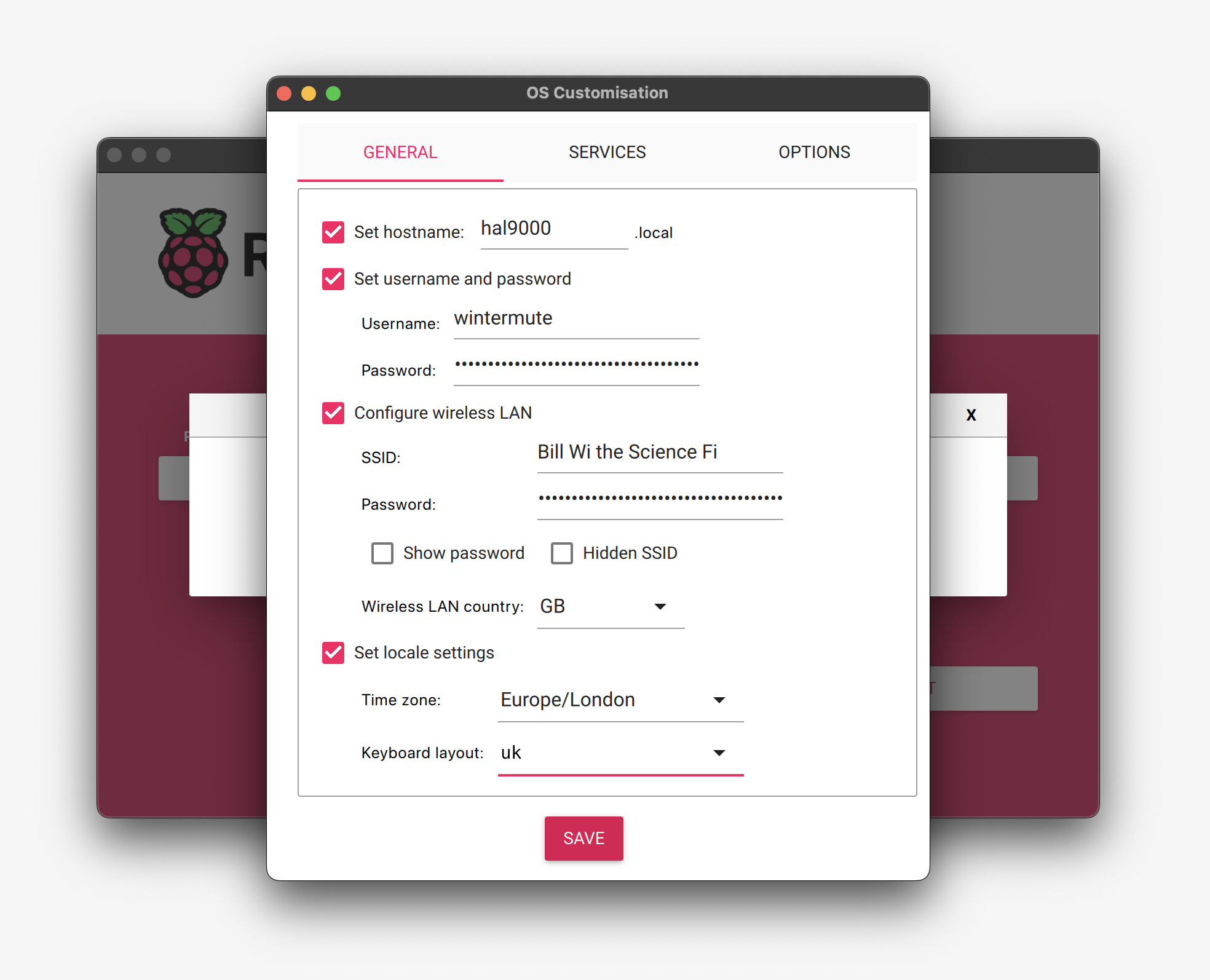 General settings in the OS customisation menu.