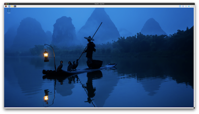 The desktop of a Raspberry Pi after successfully authenticating with TigerVNC