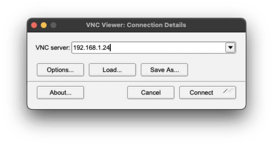将 Raspberry Pi 的本地 IP 地址输入 TigerVNC