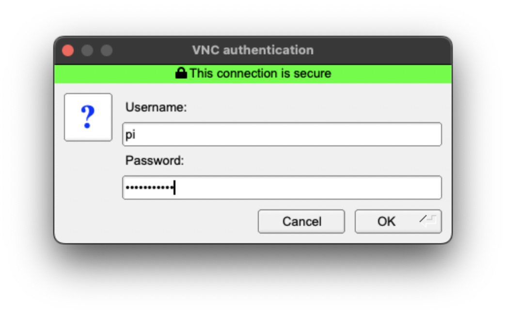 Entering a username and password to authenticate via TigerVNC,width=
